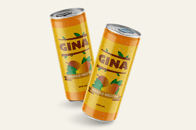 two orange drink cans