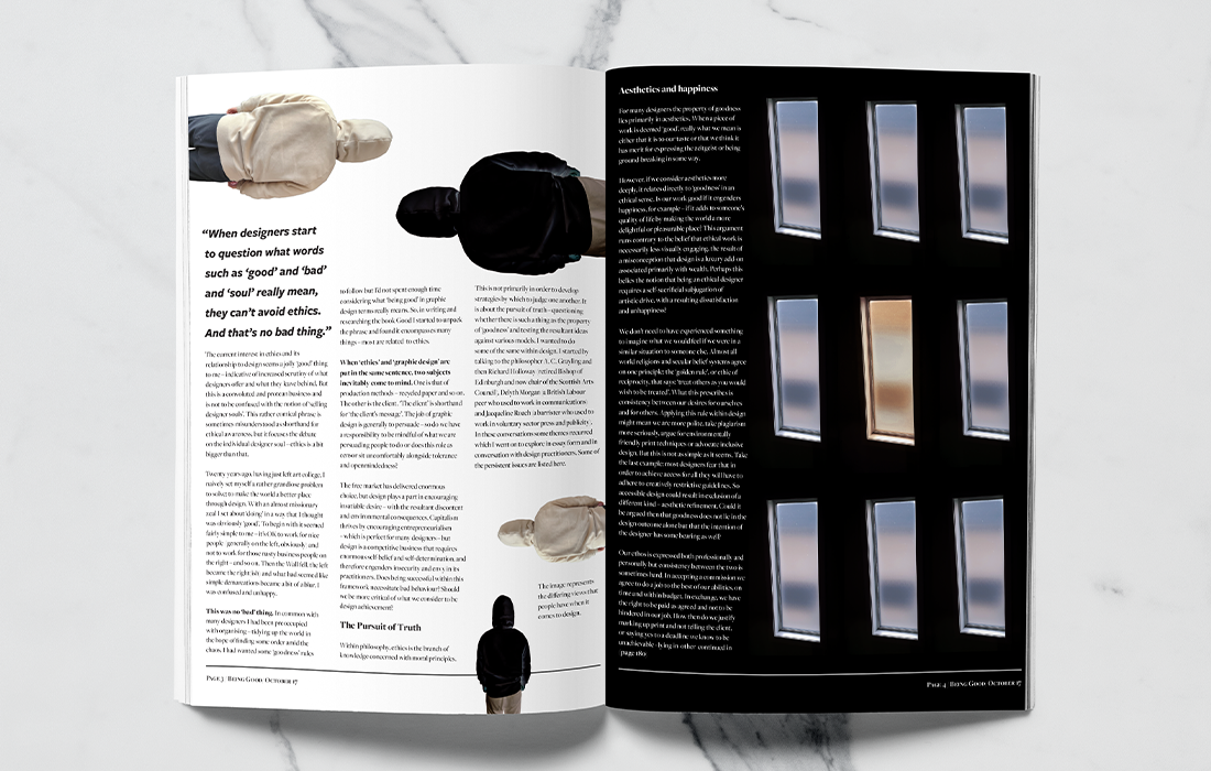 magazine spread showcasing content about an article